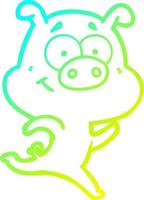 cold gradient line drawing happy cartoon pig running vector