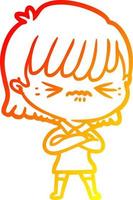 warm gradient line drawing annoyed cartoon girl vector