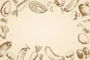 Organic Food Background Hand Drawn Concept vector