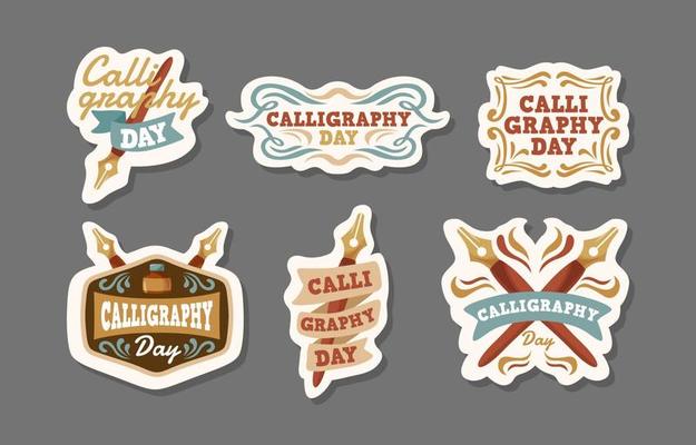 Calligraphy Day Hand Drawn Doodle Badges Sticker