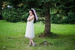 Portrait of brunette future bride at hen party. photo