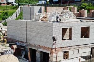 Brick house being built in the city. photo