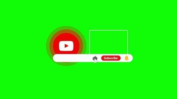 icono de suscripción aislado sobre fondo verde. esta es una animación en pantalla verde del botón de suscripción, el ícono Me gusta y el ícono de notificación de campana. video