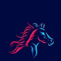 Horse line pop art potrait logo colorful design with dark background. Abstract vector illustration. Isolated black background for t-shirt, poster, clothing.