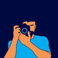 fotógrafo masculino toma una foto de diseño colorido con fondo oscuro vector