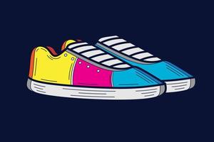 Shoes sport vector silhouette line pop art potrait logo colorful design with dark background. Abstract vector illustration. Isolated black background for t-shirt, poster, clothing.