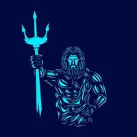 Poseidon the mythology logo line pop art portrait god colorful design with dark background. Abstract vector illustration.