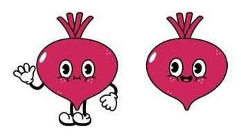 Cute funny beet waving hand character. Vector hand drawn traditional cartoon vintage, retro, kawaii character illustration icon. Isolated on white background. Beet character concept