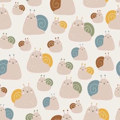 Seamless childish pattern with colorful snails. Creative childish urban texture for fabric, wrapping, textile, wallpaper, clothing. Vector illustration.