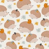 Seamless pattern with hedgehogs ann mushrooms. Creative scandinavian background. Perfect for kids apparel,fabric, textile, nursery decoration,wrapping paper.Vector Illustration. vector