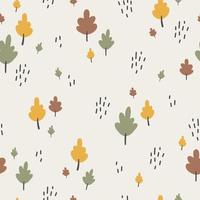 Seamless pattern with autumn leaves and berries. Colorful repeating background with oak leaves for wrapping paper. Flat vector cartoon illustration of bright fall foliage.