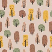 Abstract seamless pattern with autumn forest. Vector background for various surfaces. Trendy hand drawn textures.