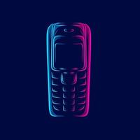 Old Phone Mobile Cell Smartphone Logo Line Pop Art Potrait Colorful Design with Dark Background vector