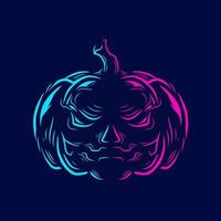 logotipo de arte pop de línea de halloween de calabaza. diseño de fiesta colorido con fondo oscuro. ilustración vectorial abstracta. fondo negro aislado para camiseta, afiche, ropa, merchandising, ropa, diseño de placa vector