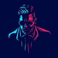 Undercut pompadour man logo line pop art potrait colorful design with dark background. Abstract vector illustration.