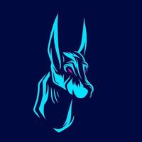 anubis egipto dios línea potrait logo colorido diseño con fondo oscuro. fondo azul marino aislado para camisetas, afiches, prendas de vestir, merchandising, prendas de vestir, diseño de insignias vector