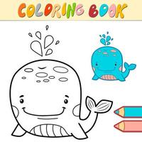 Coloring book or page for kids. whale black and white vector