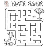 Maze puzzle game for children. Outline maze or labyrinth game with giraffe. vector