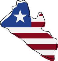 Stylized outline map of Liberia with national flag icon. Flag color map of Liberia vector illustration.