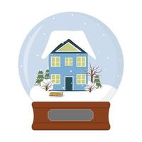 Snow globe with winter landscape, color vector isolated cartoon-style illustration