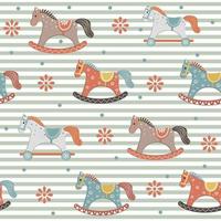 A children's pattern with a wooden horse in the boho style. Color vector illustration