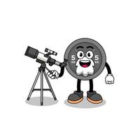 Illustration of barbell plate mascot as an astronomer vector