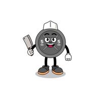Mascot of barbell plate as a butcher vector