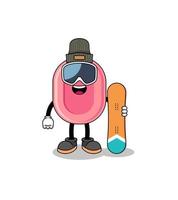 caricatura de la mascota del jugador de snowboard de jabón vector