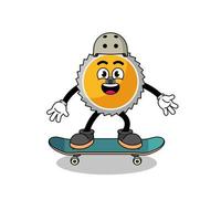 saw blade mascot playing a skateboard vector