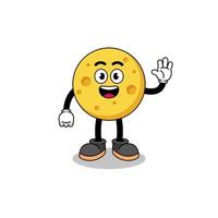 round cheese cartoon doing wave hand gesture vector