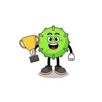 Cartoon mascot of virus holding a trophy vector