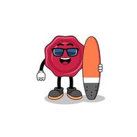 caricatura de mascota de cera de sellado como surfista vector