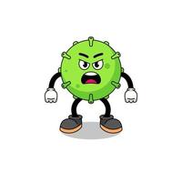 virus cartoon illustration with angry expression vector