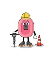 caricatura de personaje de jabón trabajando en la construcción de carreteras vector