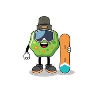 caricatura de la mascota del jugador de snowboard puke vector