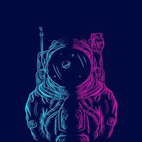 Astronaut Explore the Galaxy Line Pop Art Portrait Logo Colorful Design with Dark Background