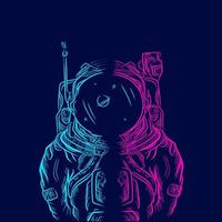 Astronaut Explore the Galaxy Line Pop Art Portrait Logo Colorful Design with Dark Background vector