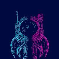 Astronaut Explore the Galaxy Line Pop Art Portrait Logo Colorful Design with Dark Background vector