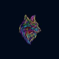 lobo bestia línea pop art potrait diseño de logotipo con fondo oscuro vector