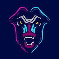 Baboon mandrill monkey logo line pop art potrait colorful design with dark background. Abstract vector illustration.