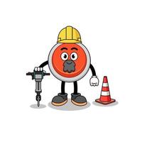 caricatura de personaje del botón de emergencia que trabaja en la construcción de carreteras vector