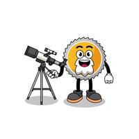 Illustration of saw blade mascot as an astronomer vector