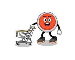 Cartoon of emergency button holding a shopping trolley vector