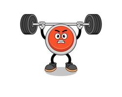 emergency button mascot cartoon lifting a barbell vector