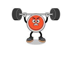 emergency button mascot cartoon lifting a barbell vector