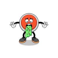 emergency button mascot cartoon vomiting vector