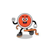 Mascot cartoon of emergency button running on finish line vector