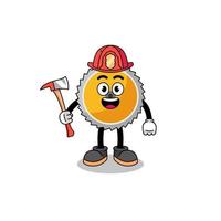 Cartoon mascot of saw blade firefighter vector