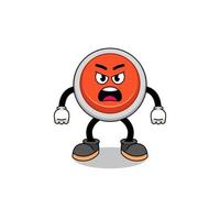 emergency button cartoon illustration with angry expression vector