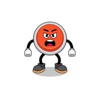 emergency button cartoon illustration with angry expression vector